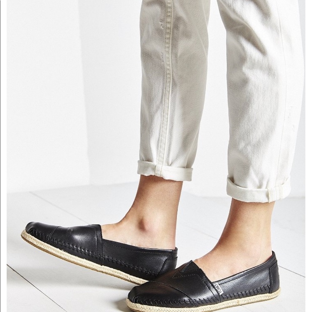 TOMS Black Leather Espadrille Slip-on